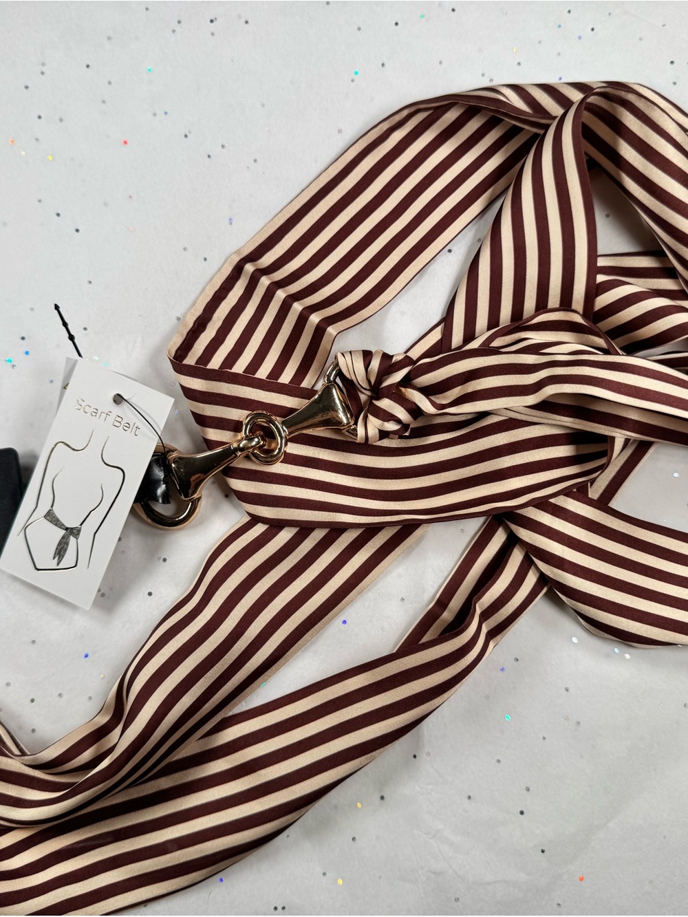 House of Harlow 1960 Cream and Burgundy Striped Scarf Belt